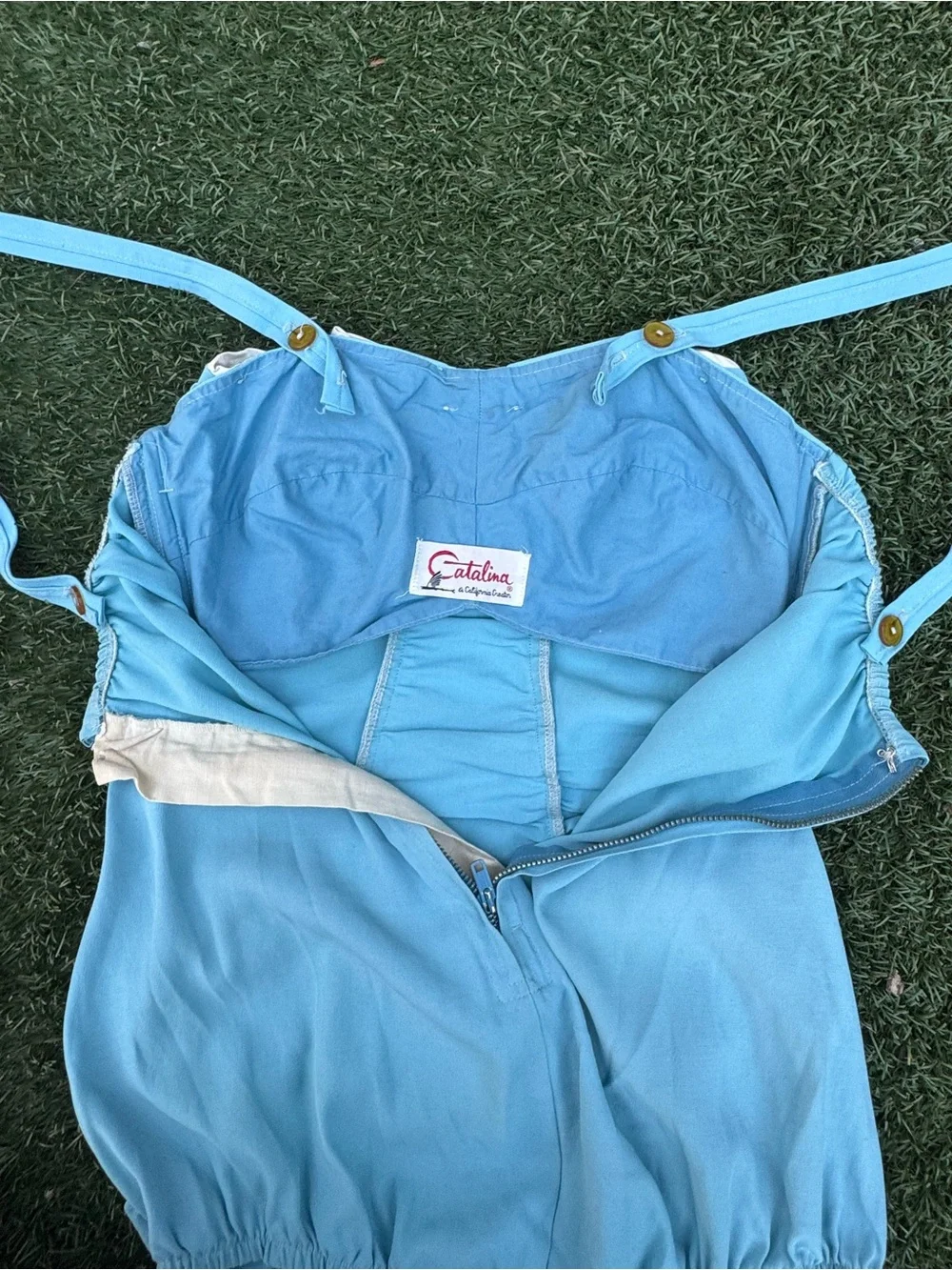 1950s Catalina of California Vintage Turquoise Blue Ruched Swimsuit